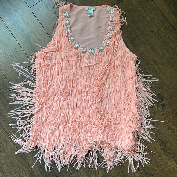 Cache Tops - CACHE. Peach Feathered Top with Embellishments